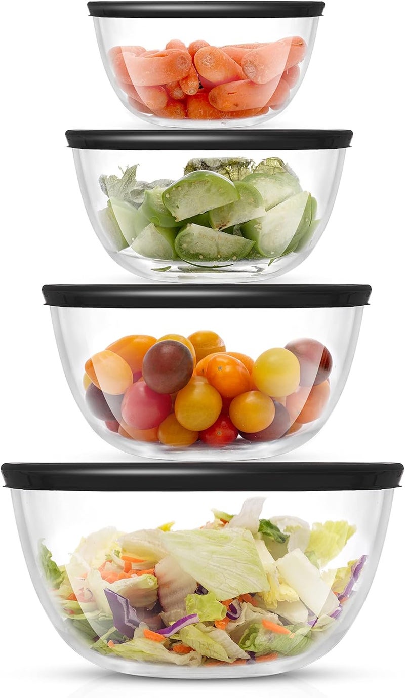 JoyJolt Kitchen Mixing Bowls - 8pc Glass with Lids Set – Neat Nesting Large Bowl Batter Cooking Storage and Big Salad BPA-Free Black - Image 1